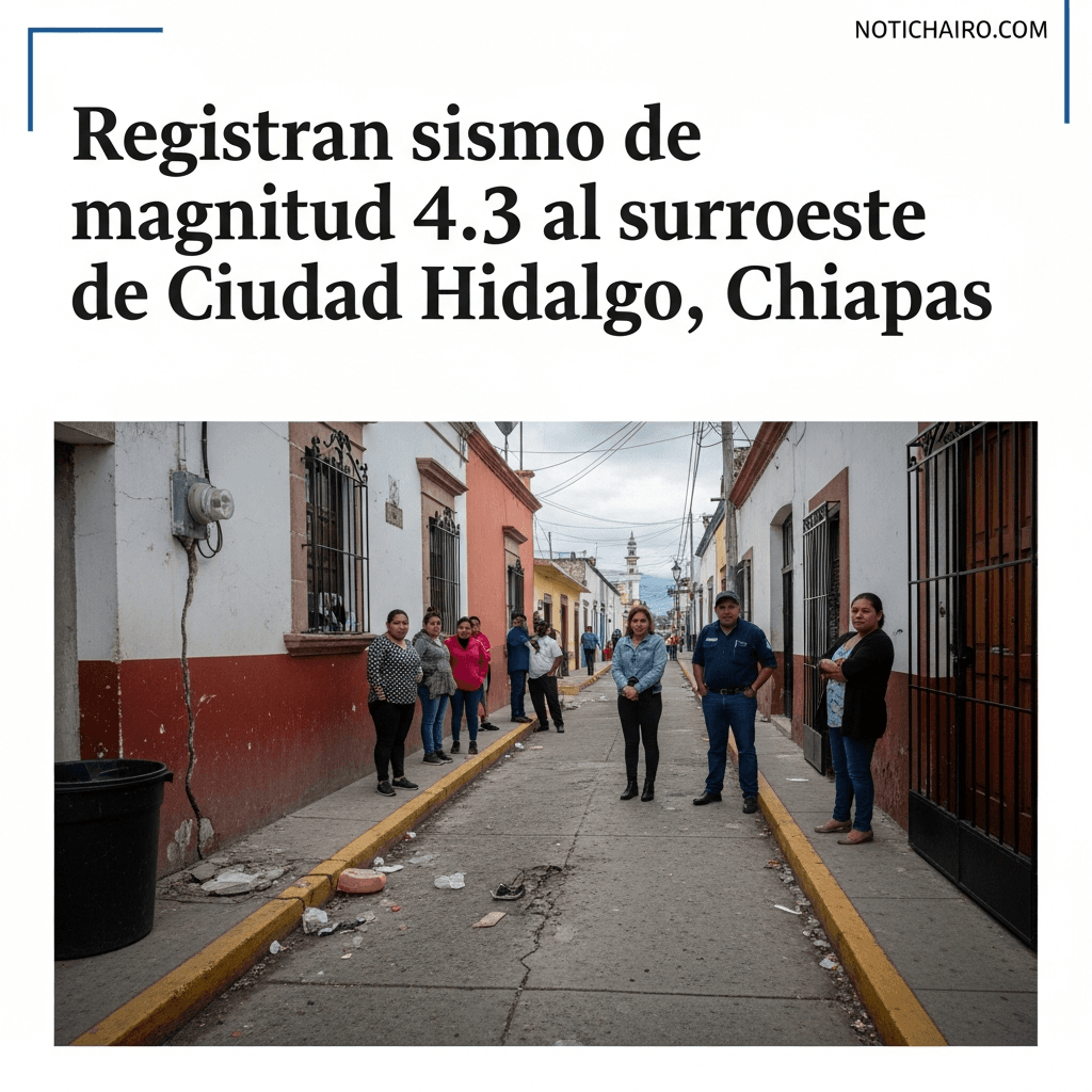 Registran sismo de magnitud 4.3 al suroeste de Ciudad Hidalgo, Chiapas