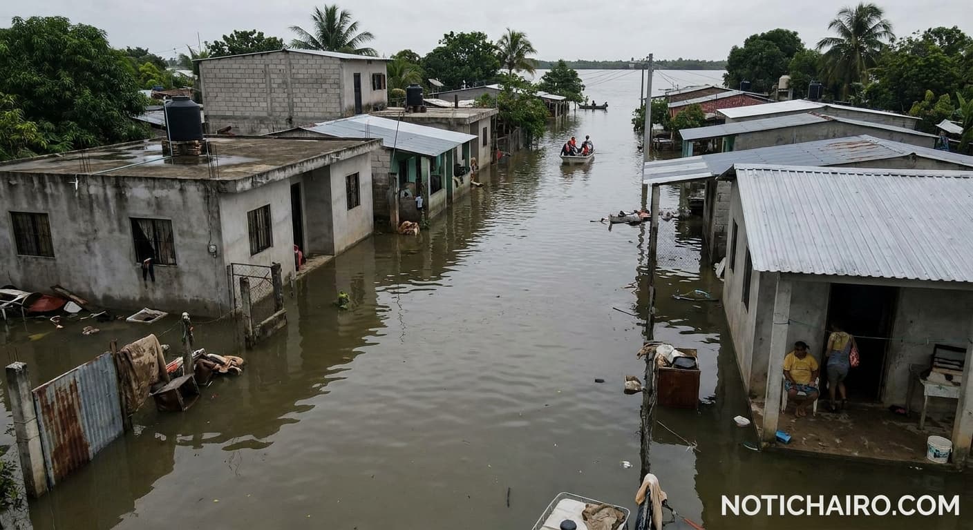 Crecida de ríos inunda 140 viviendas en Paraíso, Tabasco