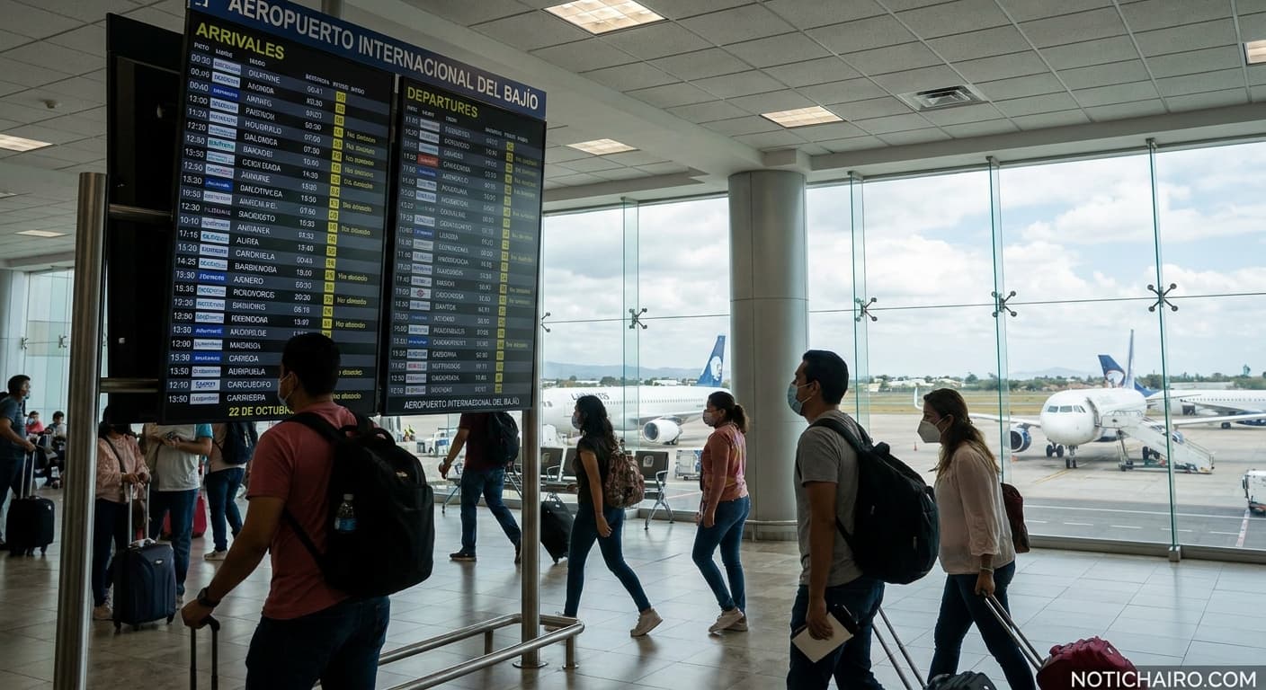 Instalaciones del Aeropuerto Internacional del Bajío durante la jornada de hoy.
