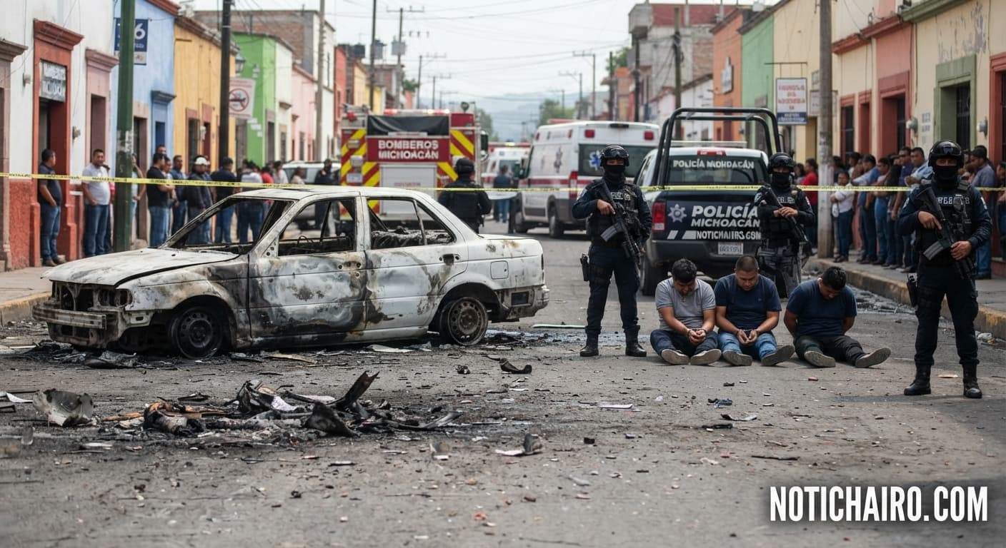 Elementos de seguridad durante las investigaciones tras la explosión en Coahuayana, Michoacán.