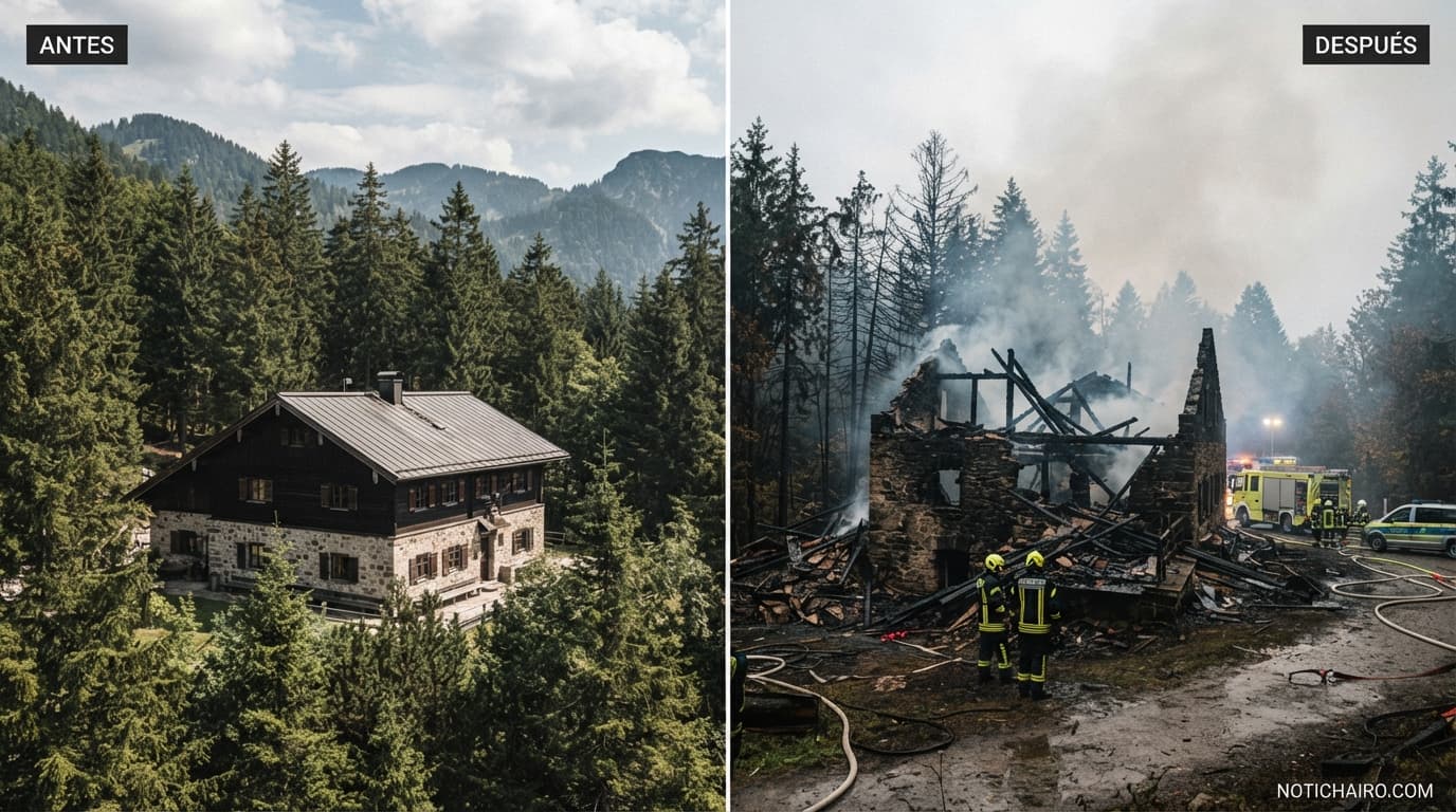 Vista parcial del Nido del Águila tras el devastador incendio que movilizó a los cuerpos de emergencia en Alemania.