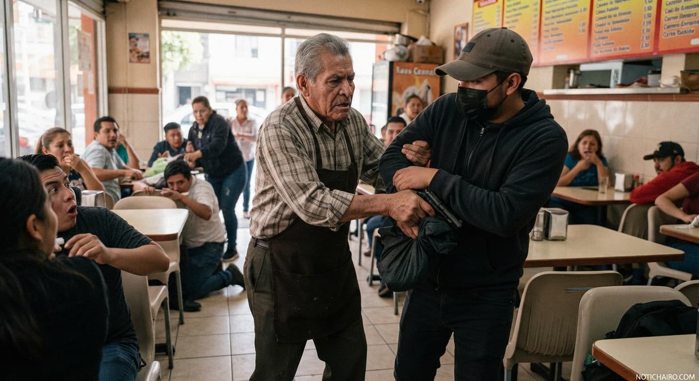 El adulto mayor forcejeó con el delincuente armado dentro del establecimiento.