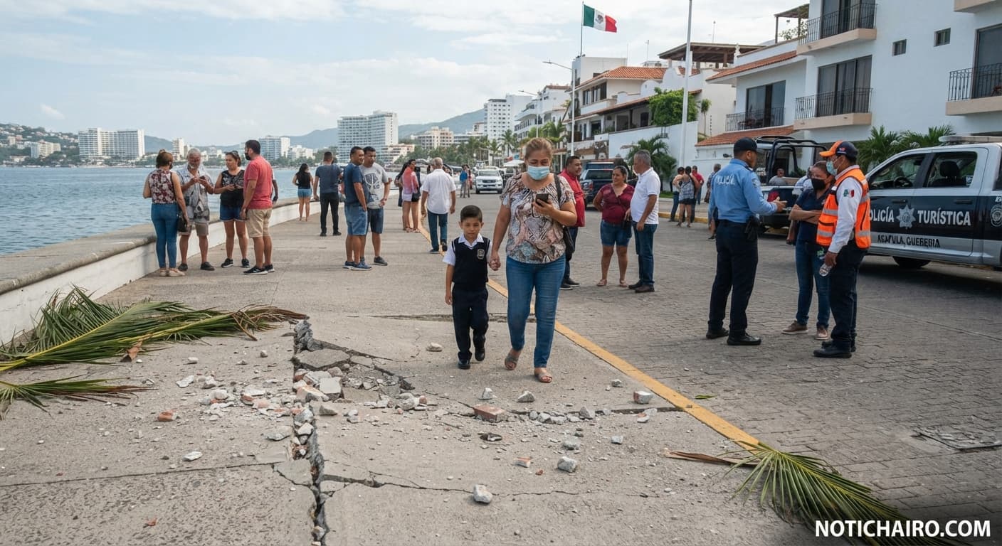 Elementos de protección civil realizan recorridos de supervisión en Acapulco tras el sismo matutino.