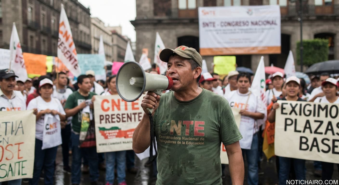 Dirigentes de la CNTE durante una conferencia de prensa sobre la situación sindical.