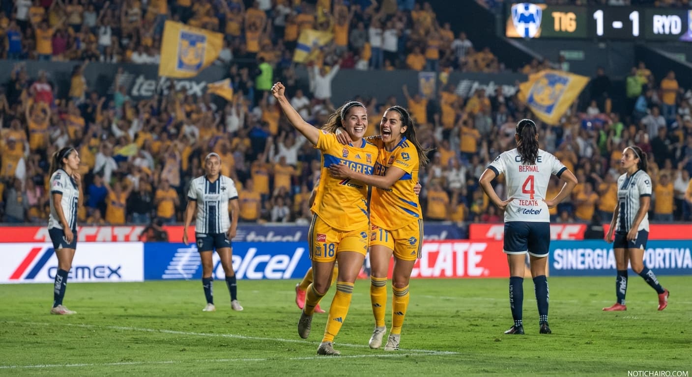 Las jugadoras de ambos equipos disputan el esférico durante el clásico regiomontano.
