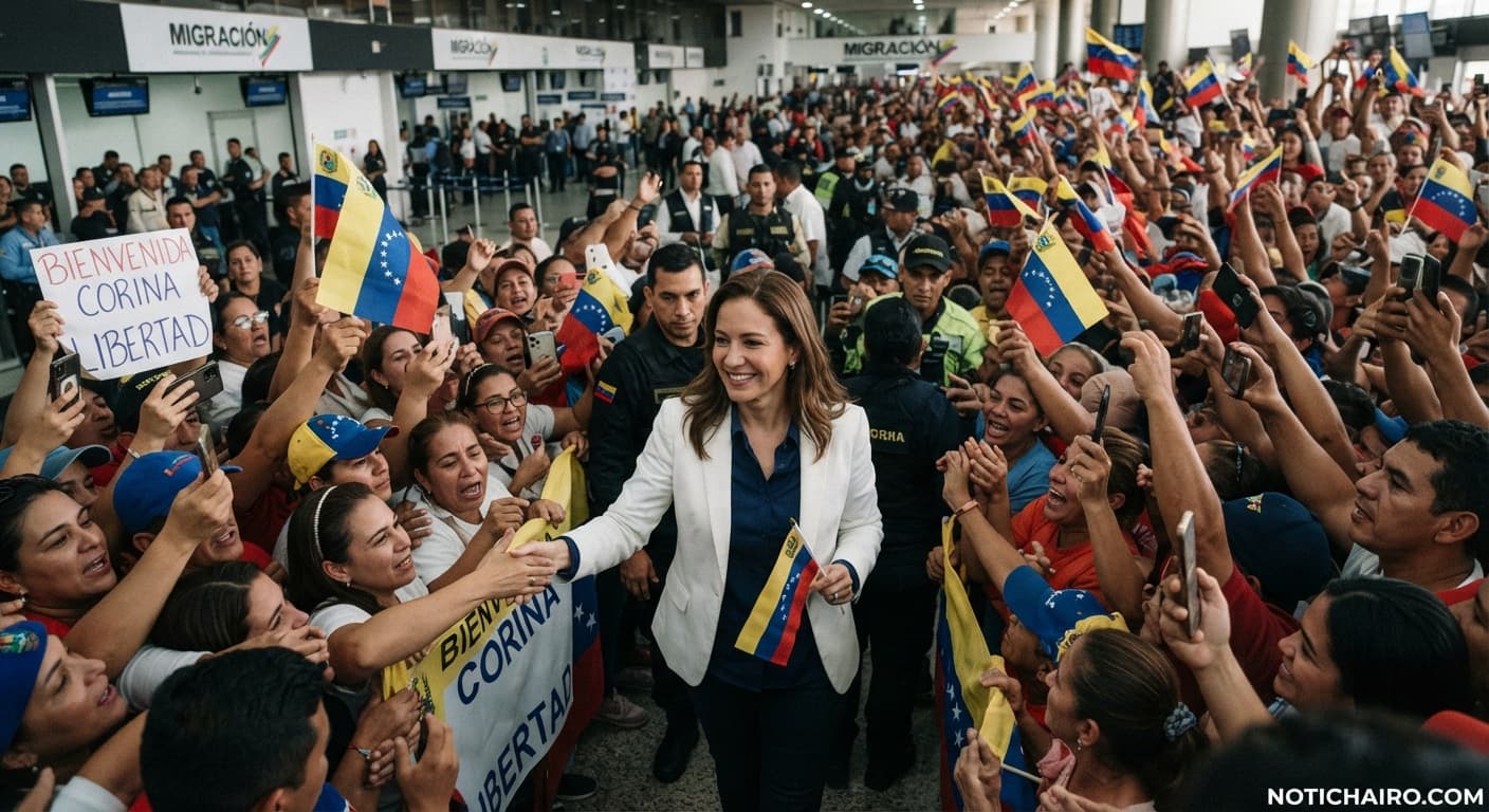 La opositora María Corina Machado durante su reaparición en el estado Lara.
