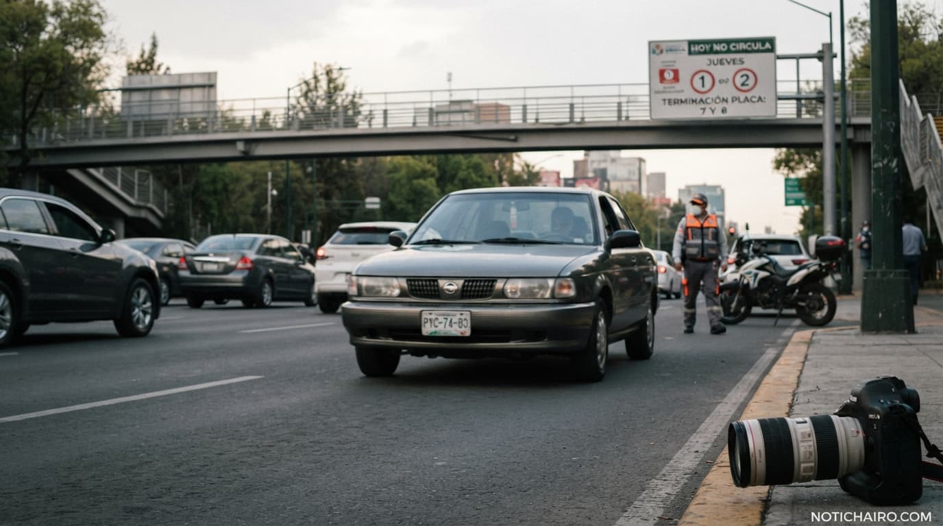 Vehículos detenidos en un filtro de revisión vehicular en la Ciudad de México.