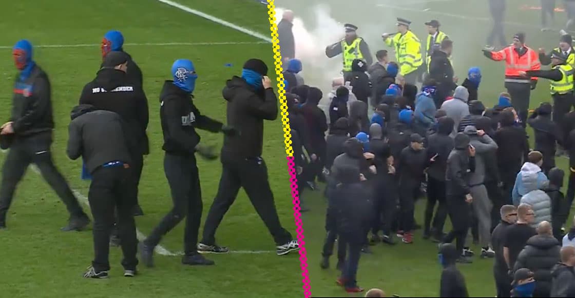 Aficionados encapuchados del Rangers generan caos tras ser eliminados por Celtic en la Copa