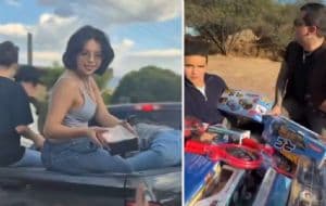 Ángela Aguilar y Christian Nodal regalan juguetes a niños en Zacatecas por Navidad | VIDEO