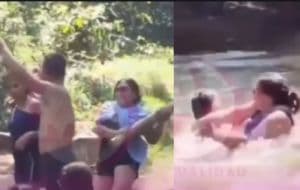 Encuentra a su esposo con la amante, los golpea con un tronco y avienta a una cascada: VIDEO