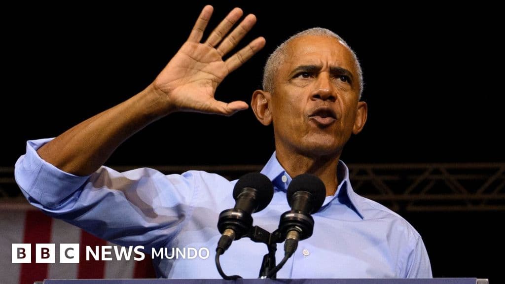 El expresidente Barack Obama durante su discurso de campaña en apoyo a los demócratas.