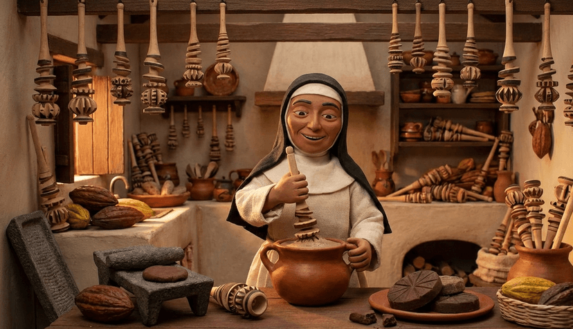 Molinillo o chicoli, utensilio de origen prehispánico para espumar el chocolate