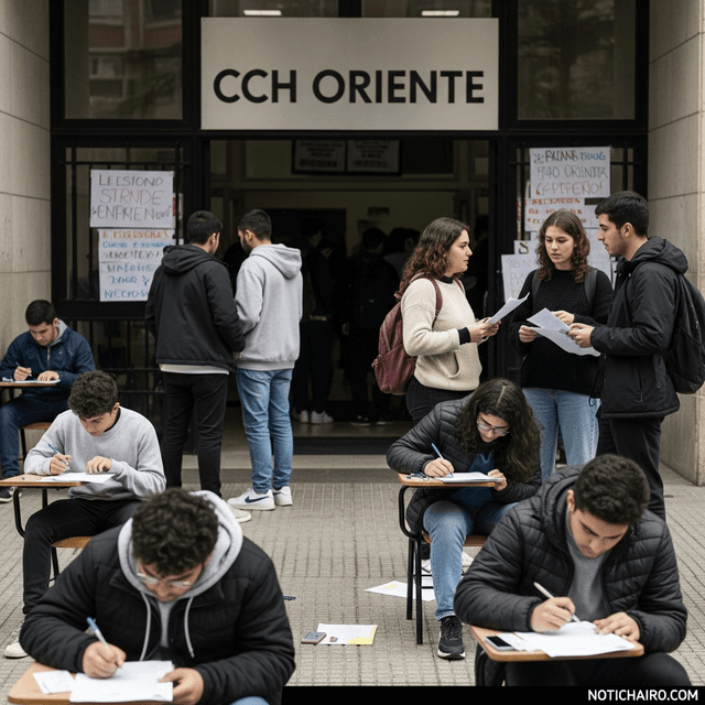 Alumnos presentan exámenes extraordinarios fuera del CCH Oriente, que sigue en paro