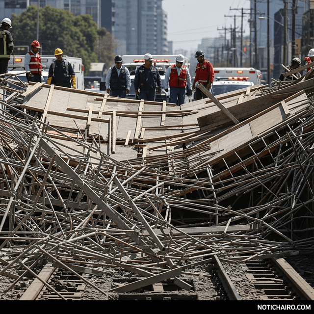 Colapsa cimbra de Línea 4 de Metro de NL; cinco heridos