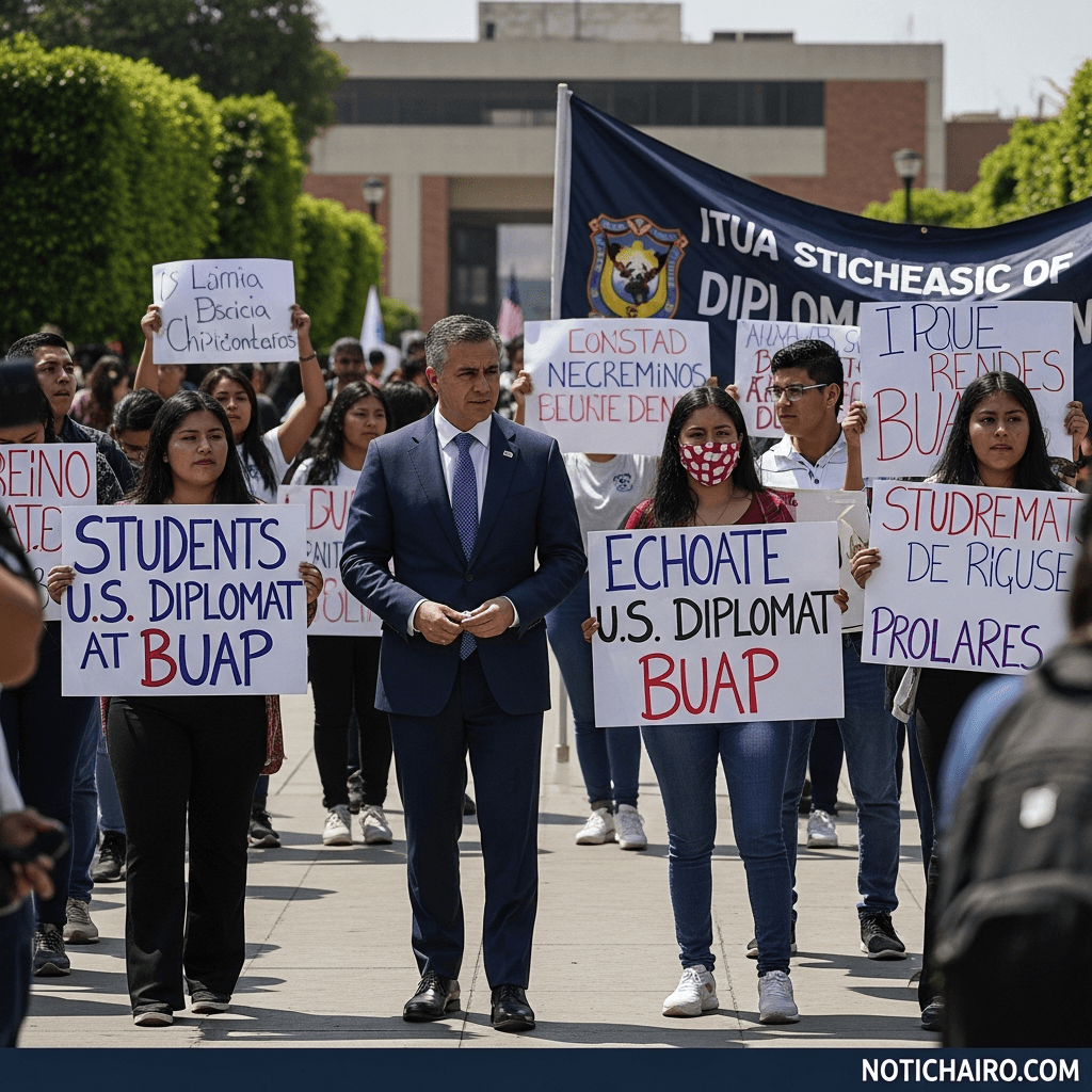 Estudiantes protestan por presencia de diplomática de EU en la BUAP