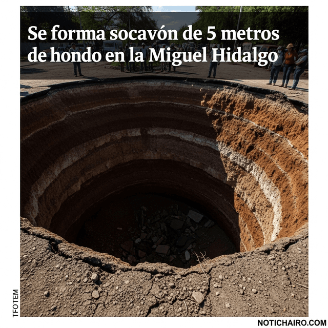 Se forma socavón de 5 metros de hondo en la Miguel Hidalgo
