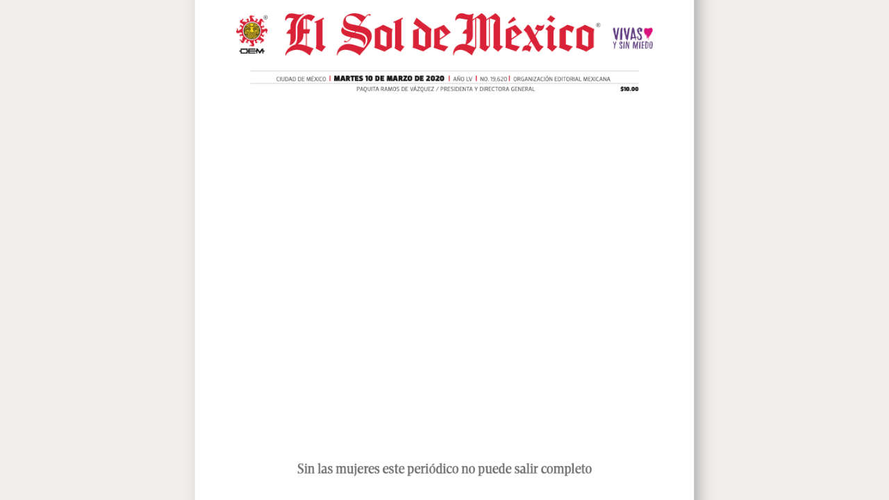 El Sol de México obtiene medalla de bronce en premios ÑH20 por portada sobre el movimiento feminista 8M (nota de OEM-Informex) julioastillero.com